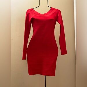 Red long sleeve bodycon dress
